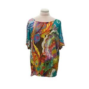 LAUREN Ralph Lauren 100% Linen Slub Knit Bright Colorful Paisley Top XLARGE